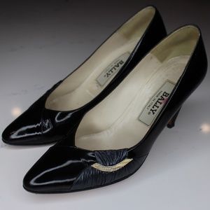 Bally Black Leather Short Heels with Gold Accent